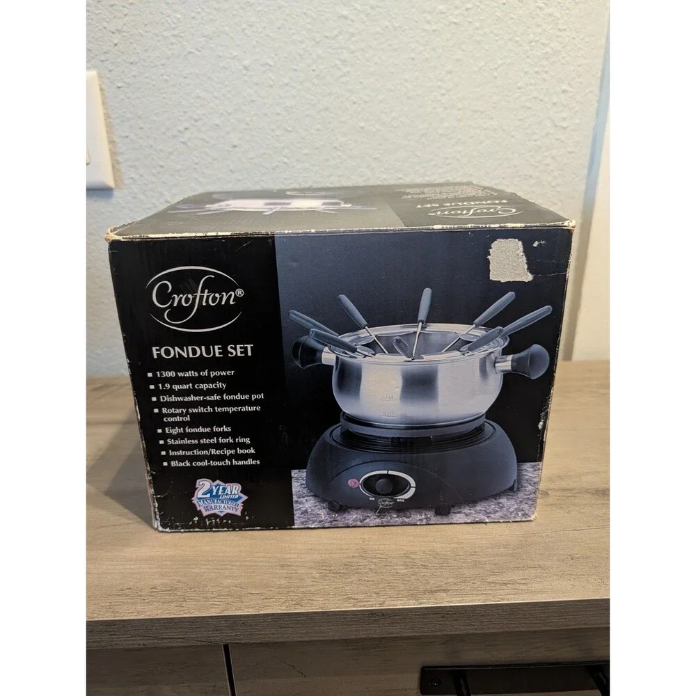 Crofton FG868 Electric Fondue Set 1.9 Qt 8 Forks Box Manual Tested Works